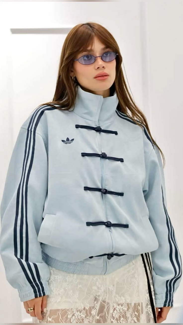 Aqua Blue CNY Mandarin Collar Frog Button Oversized Track Jacket – Xapparel