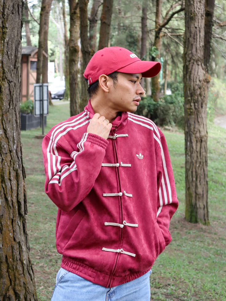 Adidas Chinese Knot Velvet Track Jacket – maroon Retro Streetwear Zip-Up