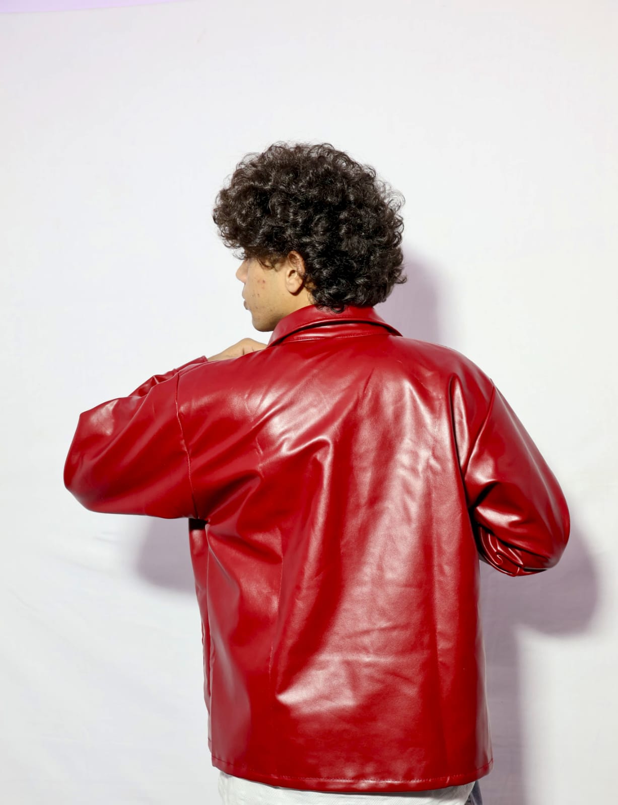 Premium Red Faux Leather Jacket – Minimalist Streetwear Oversized Coat