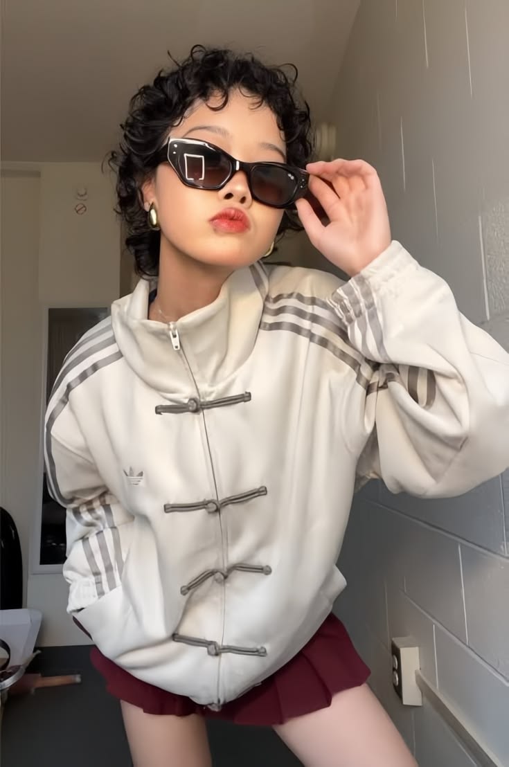 Originals Cream Mandarin Collar Frog Button Oversized Three-Stripes Track  CNY Jacket.