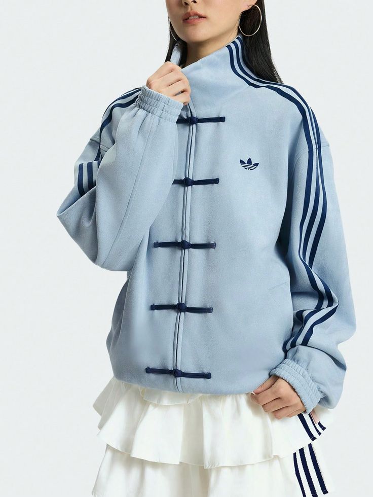 Aqua Blue CNY Mandarin Collar Frog Button Oversized Track Jacket – Xapparel