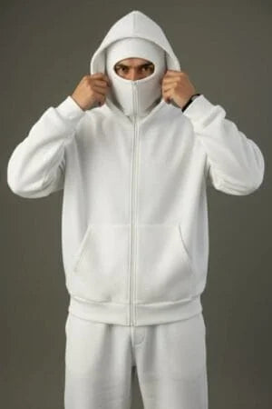 Xapparel Ninja Zip-Up Balaclava Hoodie – Black & White Edition
