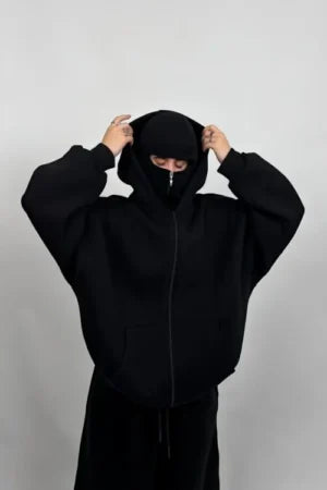 Xapparel Ninja Zip-Up Balaclava Hoodie – Black & White Edition