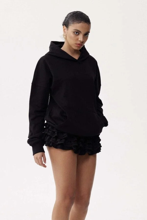Black Rhinestone Mesh Panel Oversized  Hoodie.