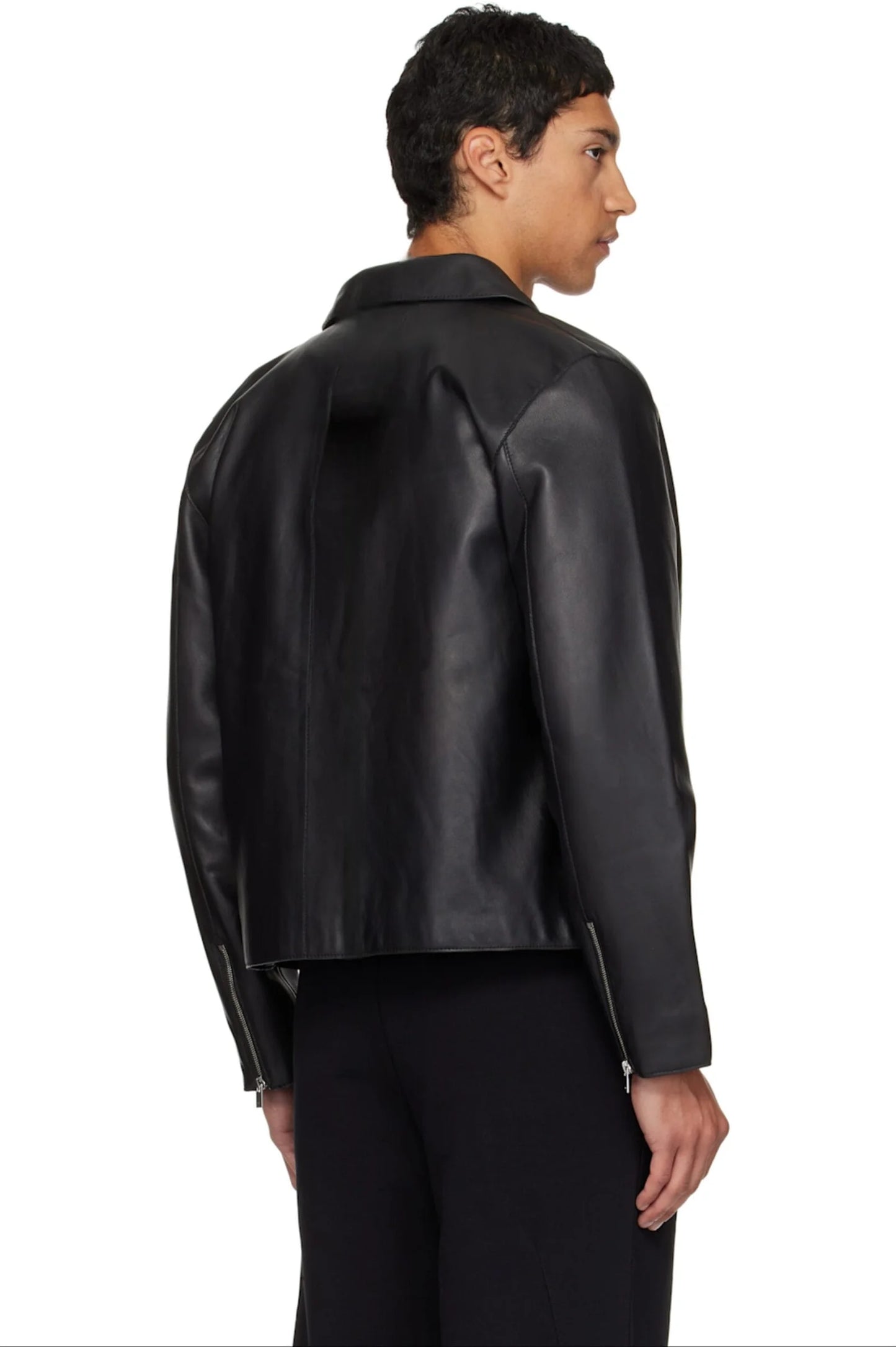 Black Cropped Leather Jacket for Men & Women