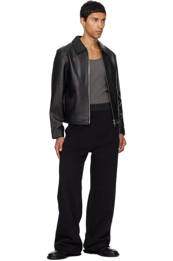 Black Cropped Leather Jacket for Men & Women