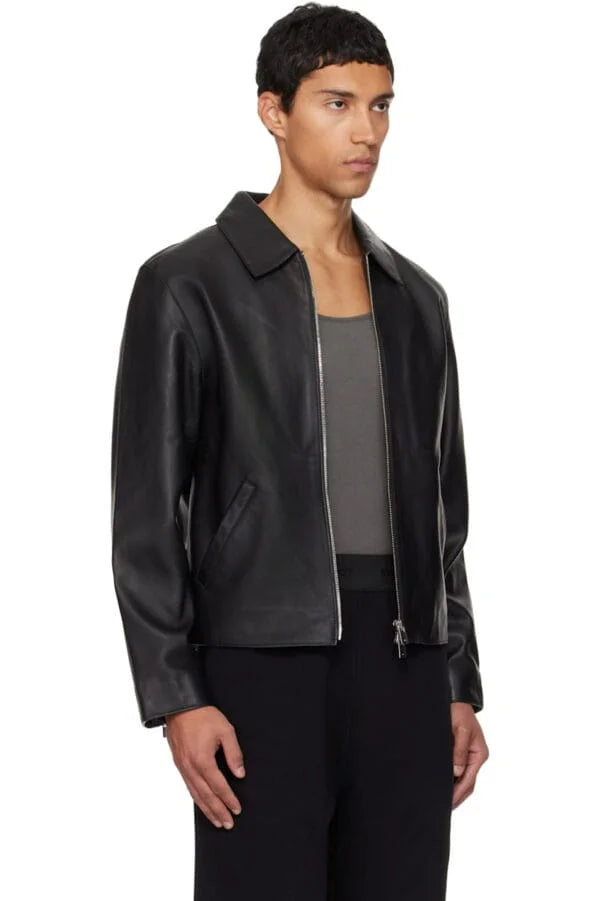 Black Cropped Leather Jacket for Men & Women