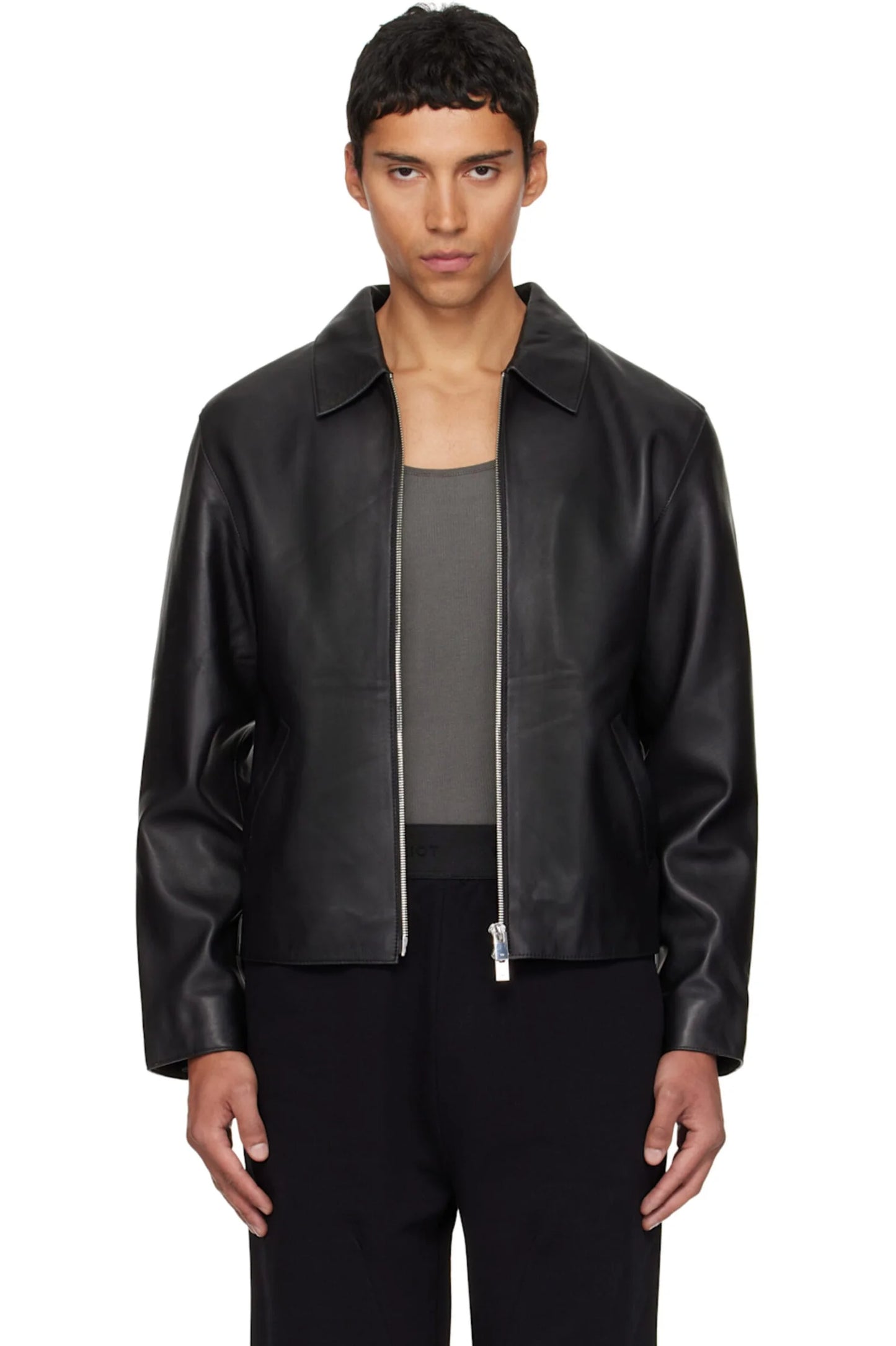 Black Cropped Leather Jacket for Men & Women