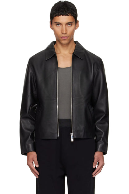 Black Cropped Leather Jacket for Men & Women