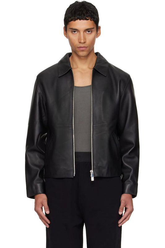 Black Cropped Leather Jacket for Men & Women