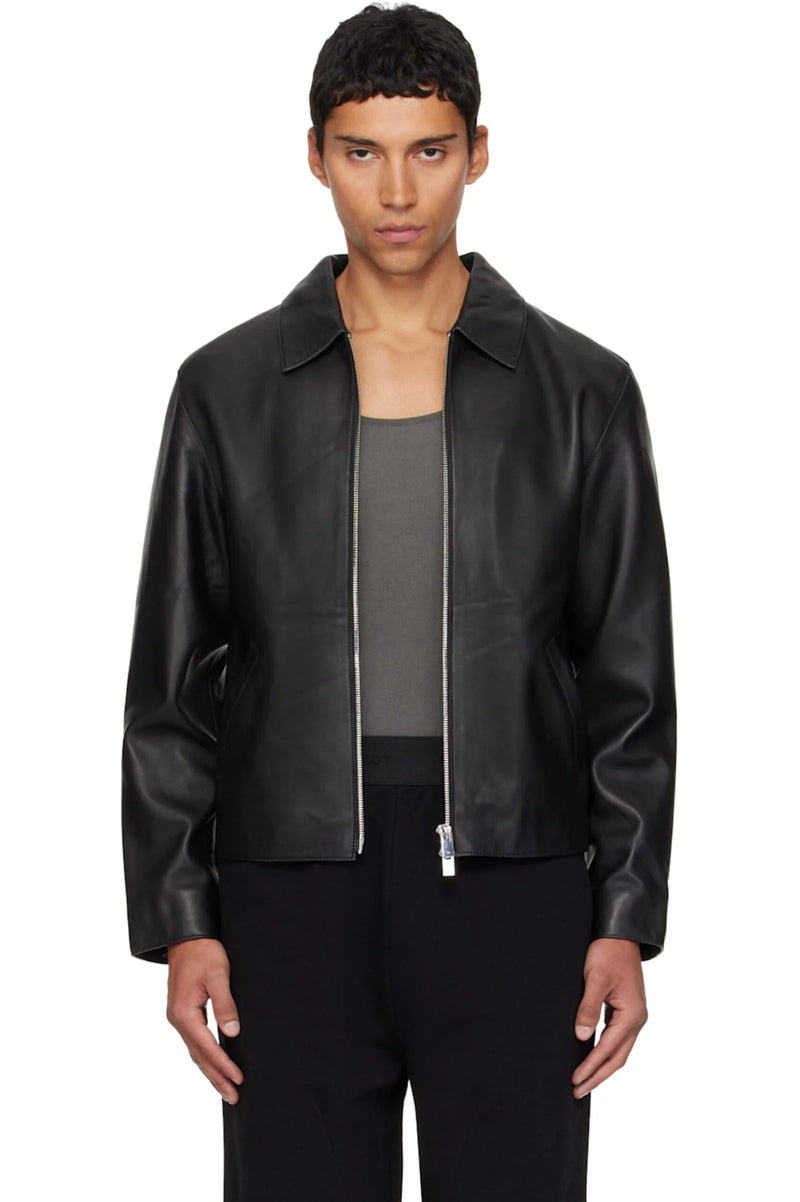 Black Cropped Leather Jacket for Men & Women