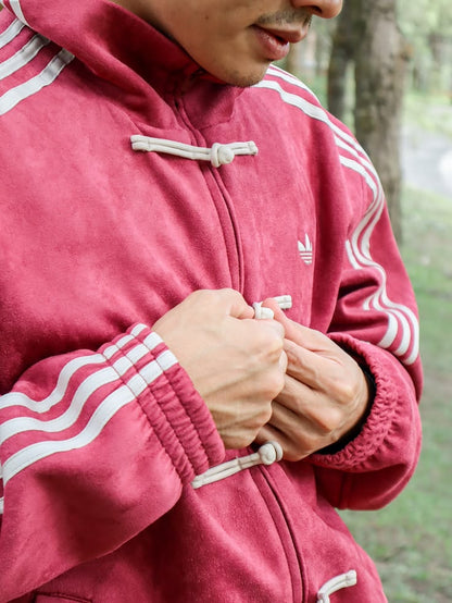 Adidas Chinese Knot Velvet Track Jacket – maroon Retro Streetwear Zip-Up