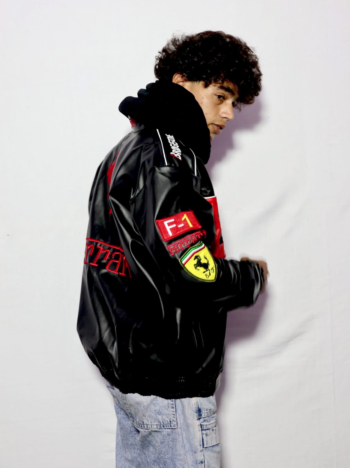 Ferrari F1 Team Inspired Leather Jacket – Embroidered Racing Streetwear Coat