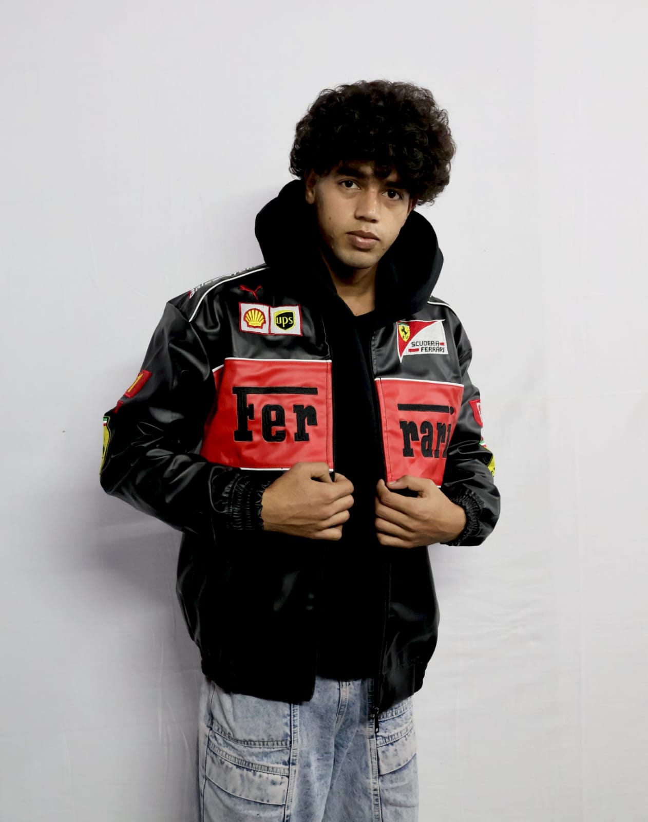 Ferrari F1 Team Inspired Leather Jacket – Embroidered Racing Streetwear Coat