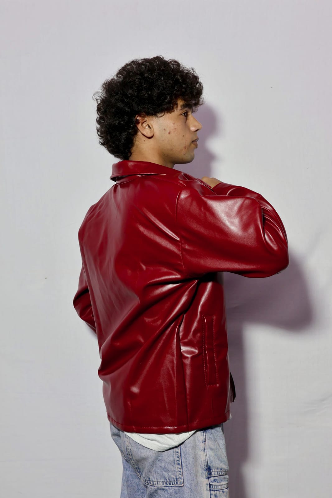 Premium Red Faux Leather Jacket – Minimalist Streetwear Oversized Coat