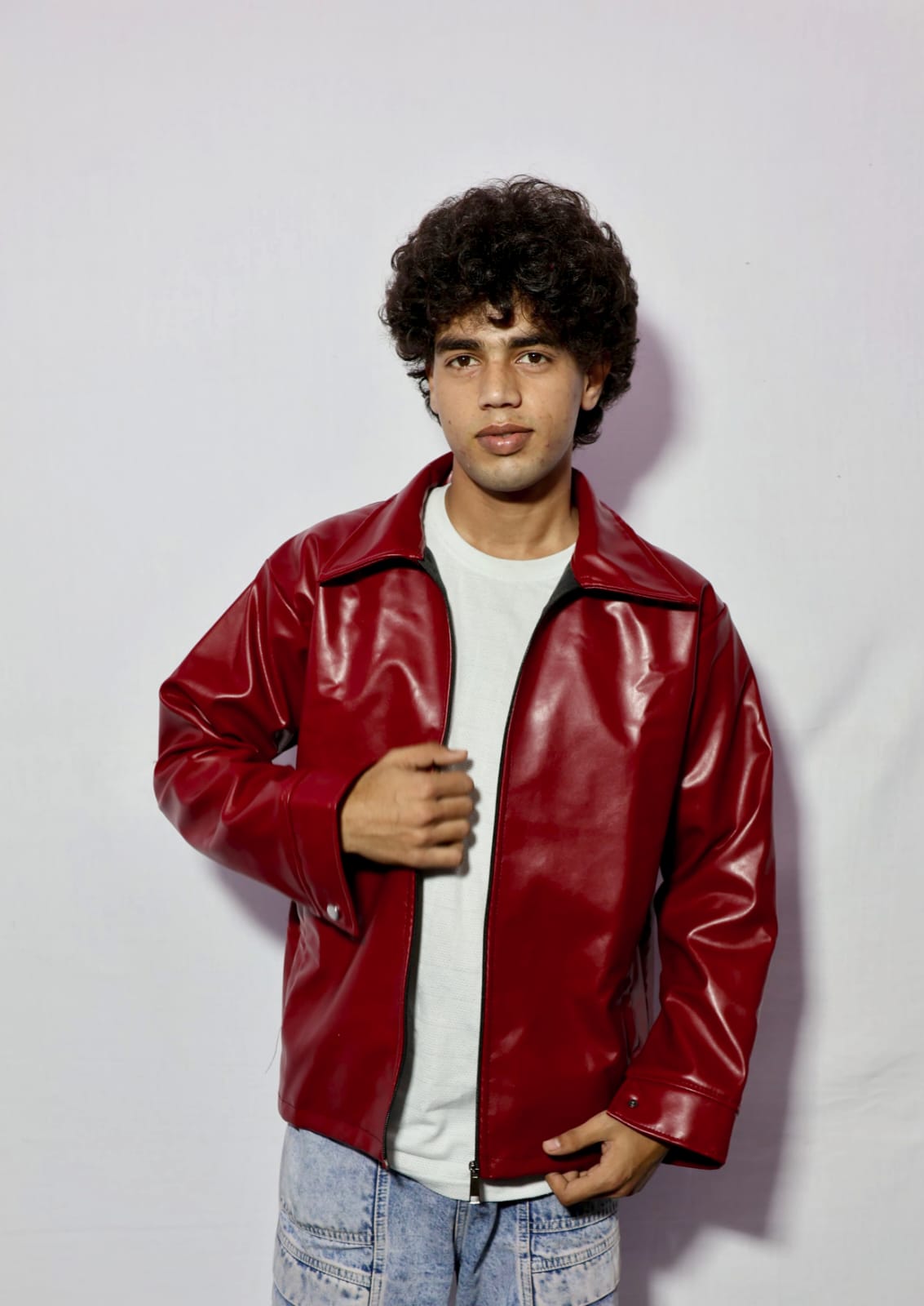 Premium Red Faux Leather Jacket – Minimalist Streetwear Oversized Coat