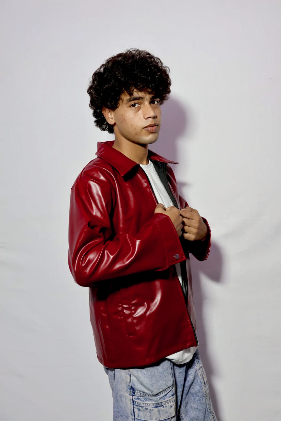 Premium Red Faux Leather Jacket – Minimalist Streetwear Oversized Coat