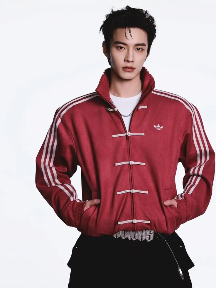 Retro Chinese Knot Track CNY maroon  Jacket – Vintage Streetwear Zip-Up in Burgundy Red.