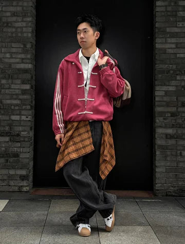 Adidas Maroon Toggle Track Jacket – Oversized Vintage Streetwear | Xapparel